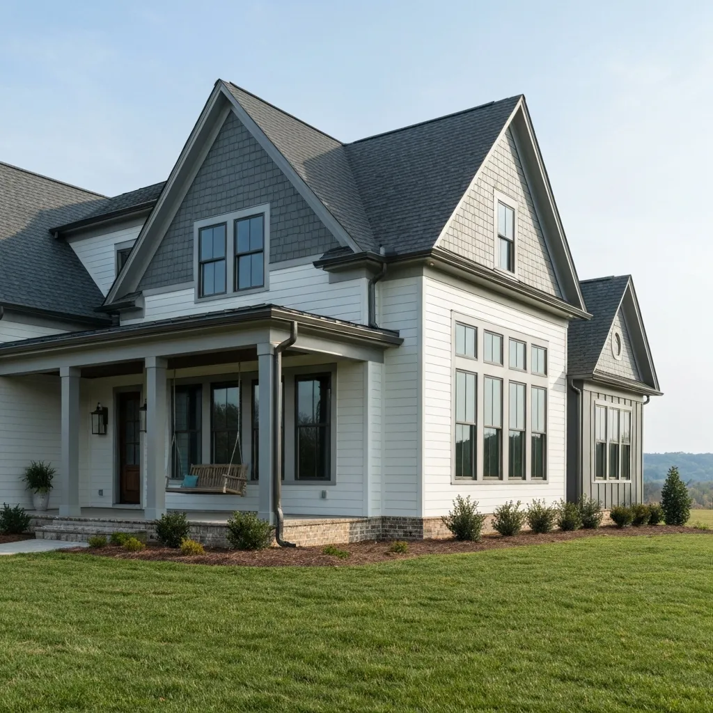 Full gutter replacement on a modern farmhouse